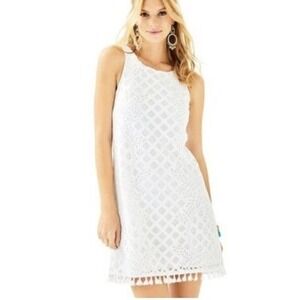 Lilly Pulitzer Marquette Shift Dress White Lace Tassel Hem Sleeveless Size Small